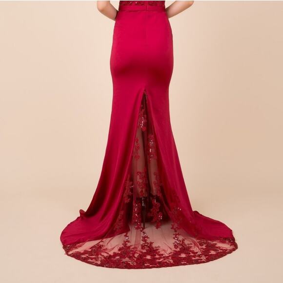 NOX Anabel Sweetheart Sequin Prom Homecoming Maxi Dress Lace Floral Train | S - Picture 4 of 12